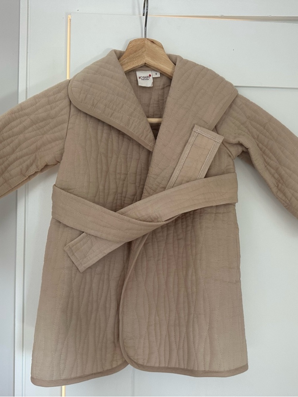Children's Quilted Belted Spring Jacket in Warm Beige